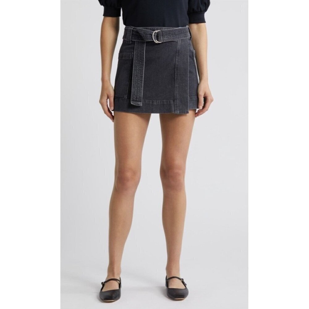 Rails Woman's Sz XS Deanna Belted Denim Wrap Mini Skirt Black Pearl  NWOT